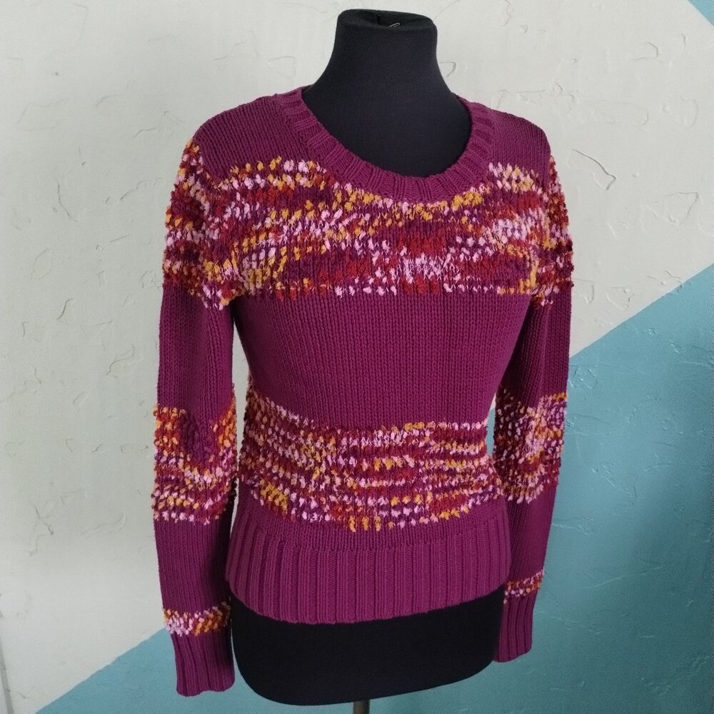 Kensie Magenta Crochet Confetti Striped Sweatshirt